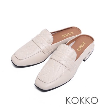 KOKKO經典菱格壓紋微寬楦穆勒鞋白色