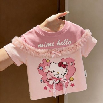 【台灣發貨 全店免運】2026新款HelloKitty女童夏季夏裝短袖兒童卡通洋氣印花上衣公主