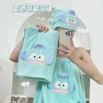 醜魚漢頓浴巾🎀 新款小丑魚ins風洗澡浴巾三件套少女不掉毛吸水速干可愛浴裙可穿