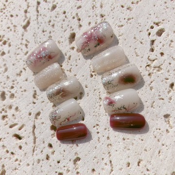 典雅 酒紅手工美甲 手繪穿戴甲 Nail arts/Press on nails