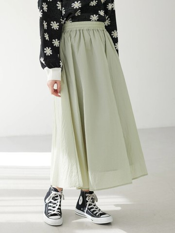 鬆緊腰素面尼龍長裙(6A21L0L1000) - Green Parks