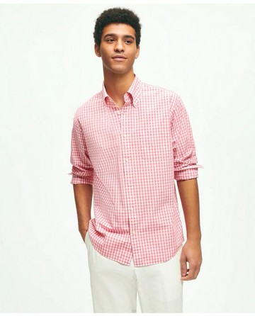 Brooks Brothers Men's Friday Shirt, Poplin Gingham | Rose | Size Large