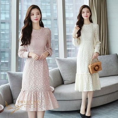 ワンピース レディース きれいめ 長袖 上品 秋冬 レースワンピース ロング丈 パーティードレス 可愛い 通勤 着痩せ Ol 通販 Lineポイント最大get Lineショッピング