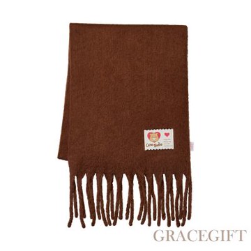 【Grace Gift】Care Bears –溫柔小熊純色流蘇仿羊絨圍巾 咖