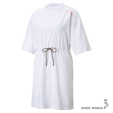 Puma 女裝 短袖長版上衣 連身裙 修身 純棉 白歐規【運動世界】59970402