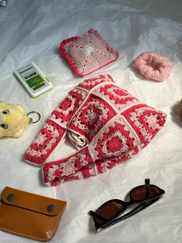 手作鉤針編織 拼色花樣eco bag