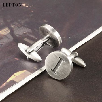 包郵熱銷法式袖扣男士字母I古銀色經典A~Z字母務外貿袖口扣禮盒裝