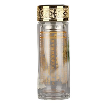 心經茶水分離杯 高硼硅玻璃  金色 + 透明  300ml  1個