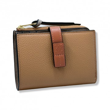 LOEWE 羅威 拼色 薄款 對開拉鍊 短夾/錢包(太妃糖 Toffee x 棕褐 Tan x 金鍊) Slim zip bifold wallet