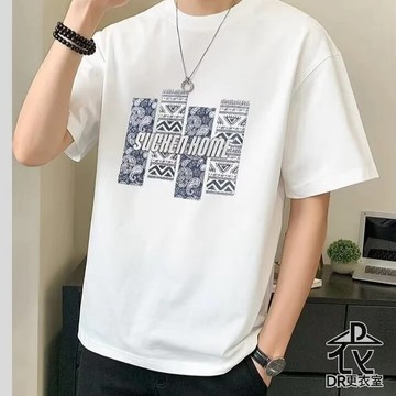 DR更衣室-男裝 美式簡約腰果花圖騰T恤 男生衣服 工作服 寬鬆 5分袖 大尺碼5XL【NL624538】