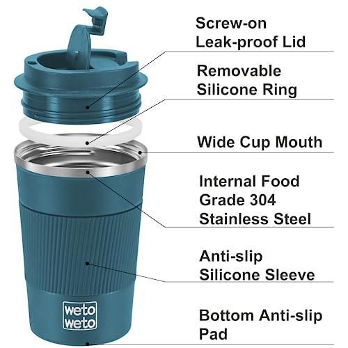 WETOWETO 12 oz Insulated Coffee Cup, Spill Proof Travel Coffee Mug, Vacuum Stainless Steel Coffee Tumbler, Coffee Mug with Lid, Portable Thermal Mug,