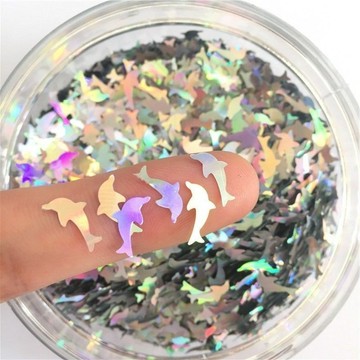 🎀台灣出貨🎀美甲材料美甲裝飾品鐳射幻彩海豚美甲亮片滴膠奶油膠高閃璀璨亮片