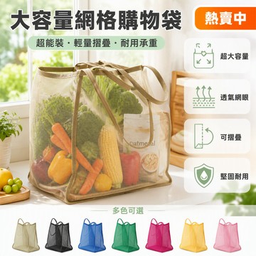 透明網紗單肩包 34x30cm大容量購物袋 輕便網布提手包 海灘度假收納袋 可視化透氣防塵袋