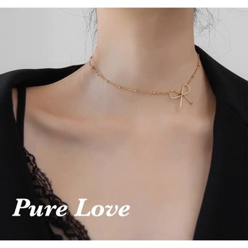Pure Love樂芙 /正韓 鈦鋼【316L醫療鋼】G01164鏤空蝴蝶結小圓珠間隔鎖骨鏈 短項鏈 / 金