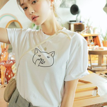 Nose Picking Cat 短袖T恤 白色 貓咪挖鼻孔 厭世 任性 禮物 文青
