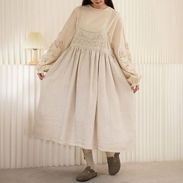 刺繡花邊吊帶洋裝252524