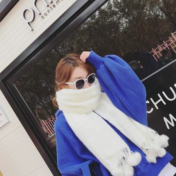 秋冬兔毛球球圍巾女冬季加厚保暖冬天時尚百搭冬季甜美可愛冬季長1入