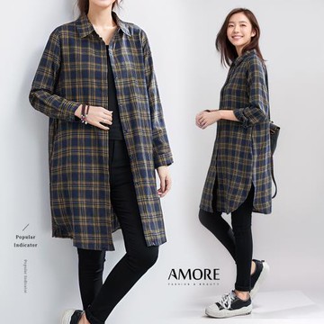 AM艾莫兒 韓系經典直格紋襯衫外套