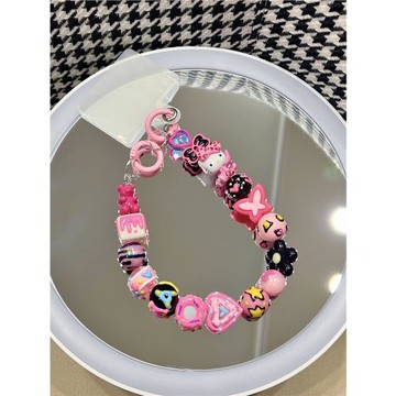 原創設計豹紋蝴蝶結kitty凱蒂貓hello手機殼鏈條手繪串珠相機掛飾