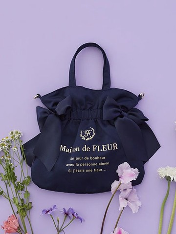 品牌標誌燙金雙緞帶束口手提/側背包(08001386100) - Maison de FLEUR