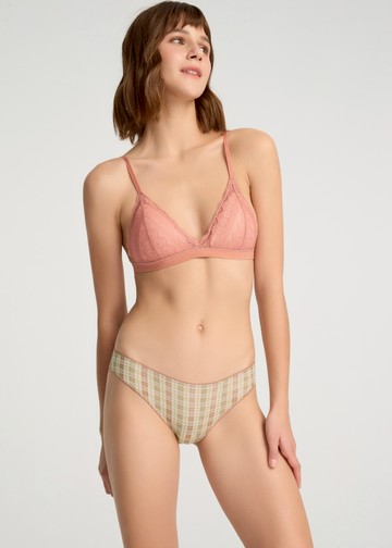 Journey．花邊低腰高衩三角內褲(雪松橘-毛料感格紋)