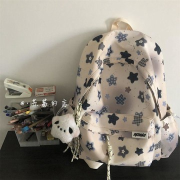 多隔層後背包🍓高顏值森系簡約扎染星星書包大容量校園高中生百搭雙肩包通勤揹包筆記型電腦包 旅行包 學生背包 上班通勤背包