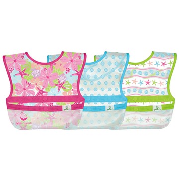 美國 green sprouts 小綠芽 - 魔鬼氈雙面防水/防食物掉落圍兜三入組-繽紛貝殼