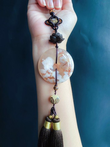 櫻花瑪瑙 古典風 大平安扣 蓮花 包掛 天然石 禮物 車掛 Blossom