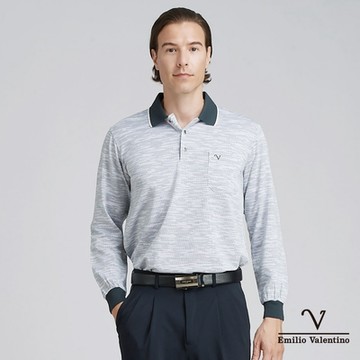 【Emilio Valentino范倫鐵諾】男裝彈性吸排薄長袖POLO衫_黑/白(66-4V8153)