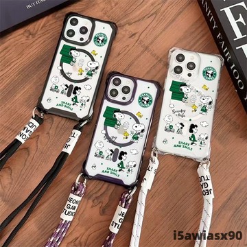 史努比玩伴 四角可挂繩 防摔 無綫充電磁吸適用iphone 18 pro max17 16 15 14 13 12手機殼