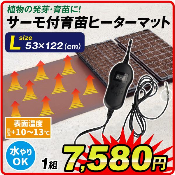 保温マット 電源式 植物育苗ヒーターマットL  サーモスタット付き 種まき 育苗 ラン 蘭 保温 横122×縦53 育苗器 育苗機 サーモ付 国華園