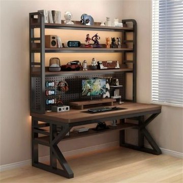 【匠俱】實木書桌-四層-120x60cm(書架一體桌帶洞洞板 簡約臥室電競桌 家用臺式電腦桌子-需-DIY)