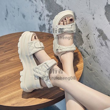 厚底涼鞋女ins百搭7cm增高魔鬼氊露趾沙灘鞋【步行者戶外生活館】P