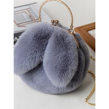 毛毛斜跨包手提公主包仿皮草毛絨包包新款鏈條包百搭可愛兔耳朵包