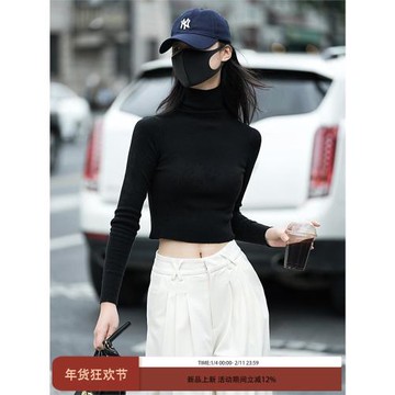 Luna7xi 黑色半高領羊毛針織衫女秋冬2024新款修身顯瘦內搭打底衫