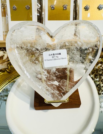 E天然白水晶愛心盤型消磁盤淨化磁場水晶消磁板薄平面加大