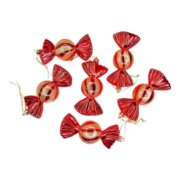 摩達客 耶誕彩繪電鍍糖果吊飾組 Set 6 11CM聖誕樹裝飾球掛飾  12 x 12 x 8cm  紅色  1組