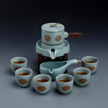 汝窯全自動功夫茶具套裝懶人茶杯防燙整套石磨泡茶器時來運轉茶壺