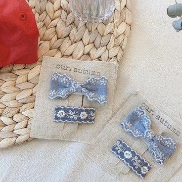 AMOR童裝 韓國手工 刺繡牛仔髮夾組【現貨】瀏海夾 髮夾韓國 兒童髮夾 寶寶髮夾 髮夾 小髮夾 瀏海髮夾