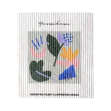 Youmihome 加厚木漿棉環保抹布 幾何植物圖案  20 x 17cm  1組