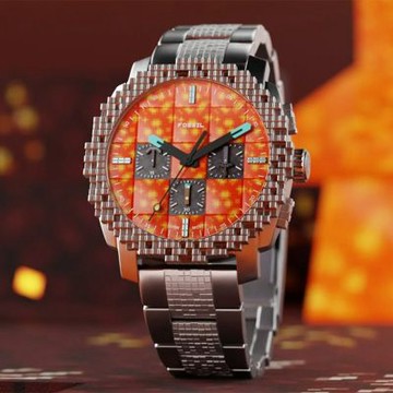FOSSIL x Minecraft 麥塊聯名 The Nether 獄髓 限量三眼計時手錶 開學購物季 送禮首選-44mm LE1251