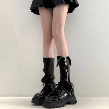 【唯家】 高品質襪套女秋冬側邊拉鍊堆堆襪y2k辣妹美拉德針織小腿襪顯瘦保暖腿套