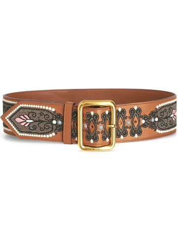 ETRO - embroidered buckle-fastening belt - women - Calf Leather/Calf Leather - 80 - Brown