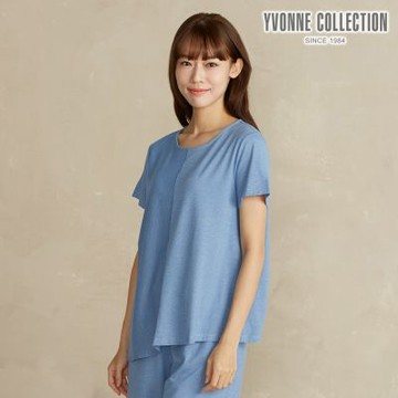 YVONNE 以旺傢飾 【竹纖維】細條紋剪接短袖上衣-藍