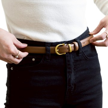 Devence 皮革女款簡約特色腰帶  102 x 1.8cm  棕色