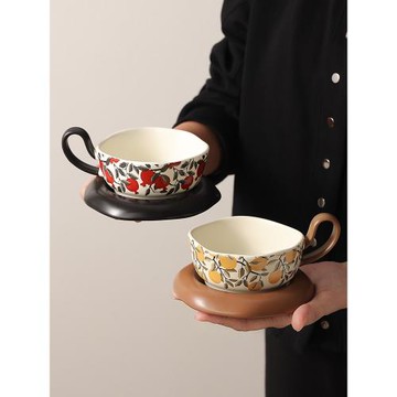 法式中古風咖啡杯設計感小眾拿鐵杯下午茶杯碟套裝杯子女生日禮物