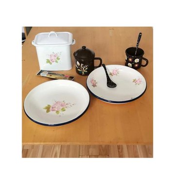 戶外露營INS北歐厚重搪瓷盤琺瑯餐盤果盤裝飾掛盤道具圓托盤菜盤