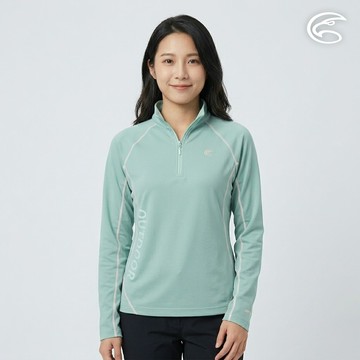 ADISI 女UPF50+防曬抑菌半門襟長袖排汗衣AL2611008 溫莎綠 (S-XL)｜抗UV 吸濕排汗 防臭 彈性 上衣