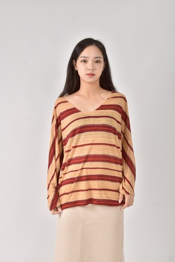 (F) ralph lauren春夏條紋寬鬆紅色長袖上衣