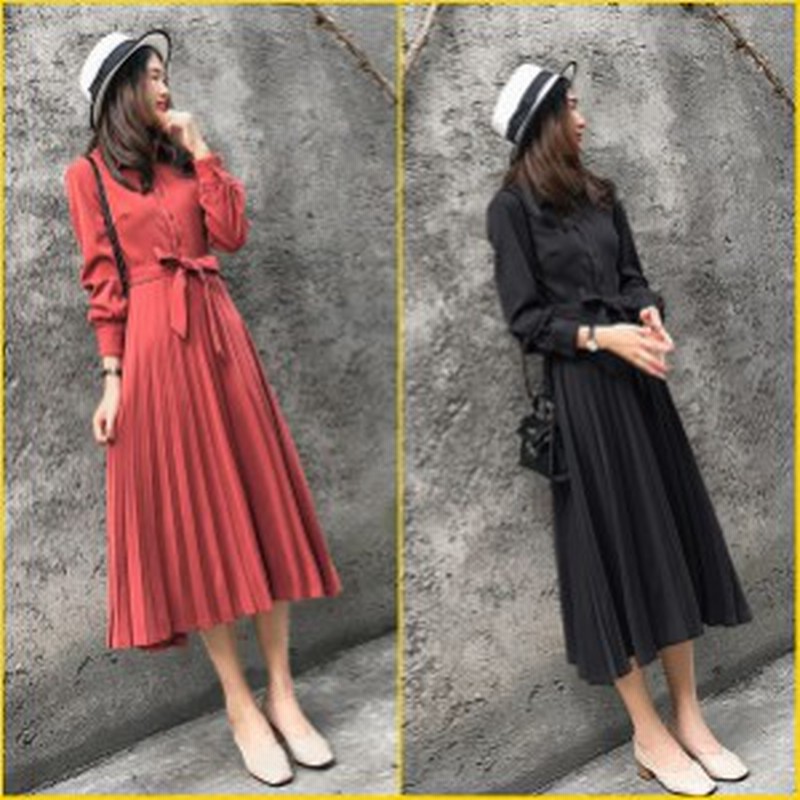 レディース 春物 ワンピース 長袖 プリーツ ロングワンピース ウエストマーク フレア ワンピース ボタン シャツワンピ リボン 大人可愛い 通販 Lineポイント最大1 0 Get Lineショッピング